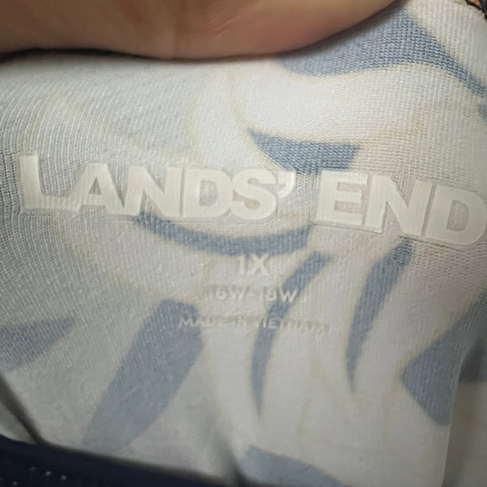 Lands End Sz 1X UPF 50 Top Blue Floral Long Sleeve Rash Guard Swim Pool Vacation - Picture 2 of 8
